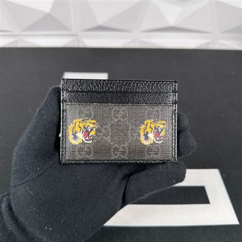 gucci black tiger card holder|gucci black leather card holder.